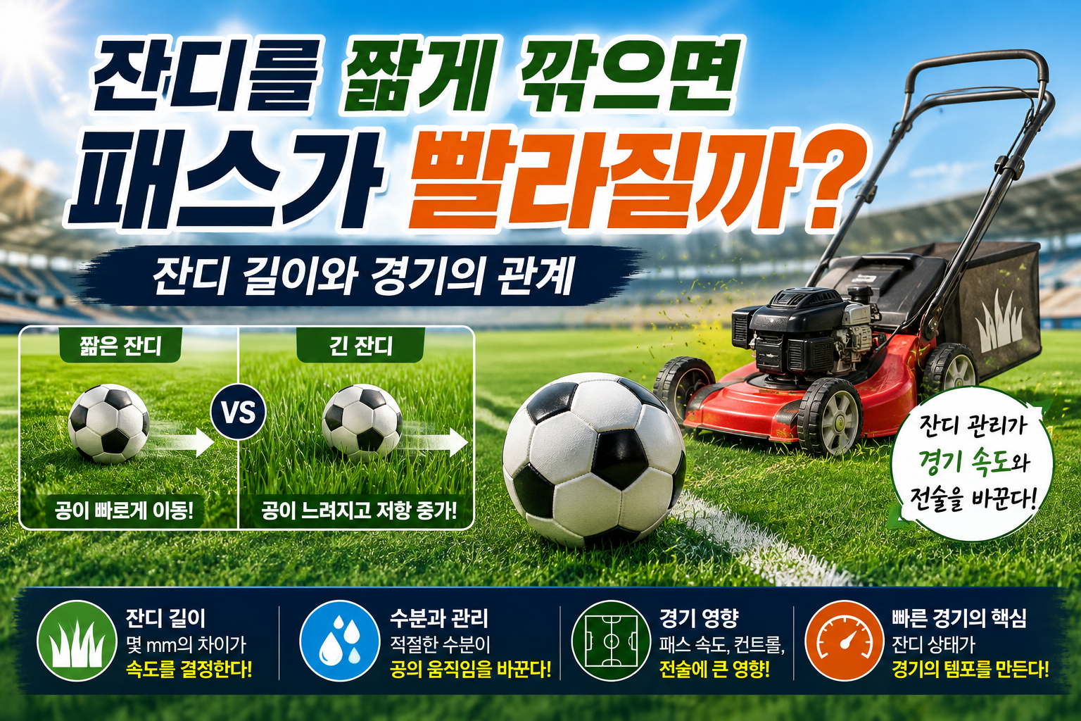 잔디 길이에 따른 축구공 패스 속도 차이를 설명하는 이미지